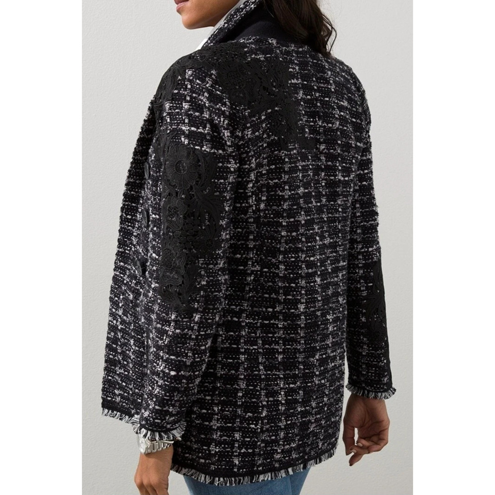 Chico's Tweed Lace Embroidered Metallic Cardigan Jacket Sweater Blazer Size 3 XL - Picture 12 of 16